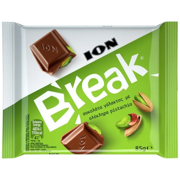 ION Break Σοκολάτα Γάλακτος με Φυστίκια Αιγίνης 85gr