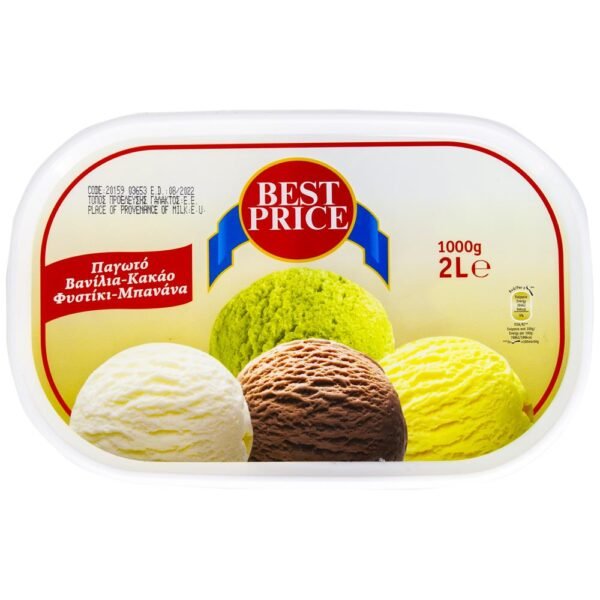 Best Price Παγωτό Βανίλια, Κακάο, Φυστίκι, Μπανάνα 2lt
