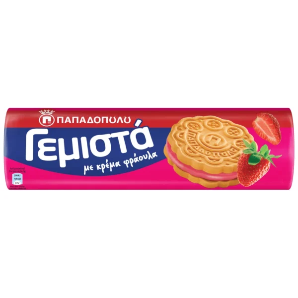 ΠΑΠΑΔΟΠΟΥΛΟΥ Φρουτογεμιστά Μπισκότα με Κρέμα Φράουλα 200gr